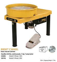 Brent Model C Pottery Wheel - Yellow - 3/4 HP Potters Wheel with 14 Inch Wheelhead and Table/Splashpan -110V